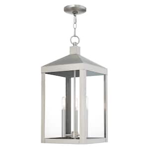 Creekview 24 in. 3-Light Brushed Nickel Dimmable Outdoor Pendant Light with Clear Glass and No Bulbs Included