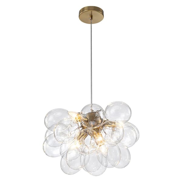 17.72 in. 6-Light Gold Modern Chandelier Light With Clear Glass