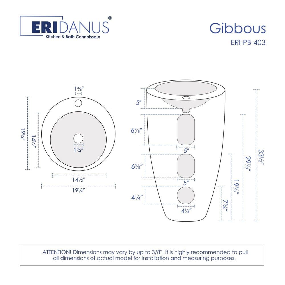 Glossy White Ceramic Round Pedestal Bathroom Sink with Overflow