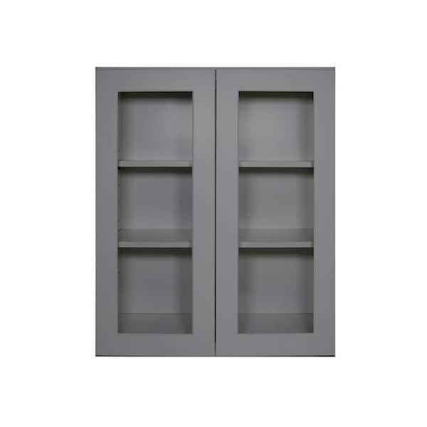 HOMLUX 30 in. W x 12 in. D x 36 in. H in Shaker Grey Ready to Assemble Wall Kitchen Cabinet with No Glasses