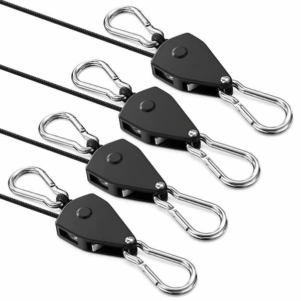 4-Pack 8 ft. Polypropylene Ratchet Tie Down Straps Rope Pulley System with Carabiner Hooks for Plants Tents