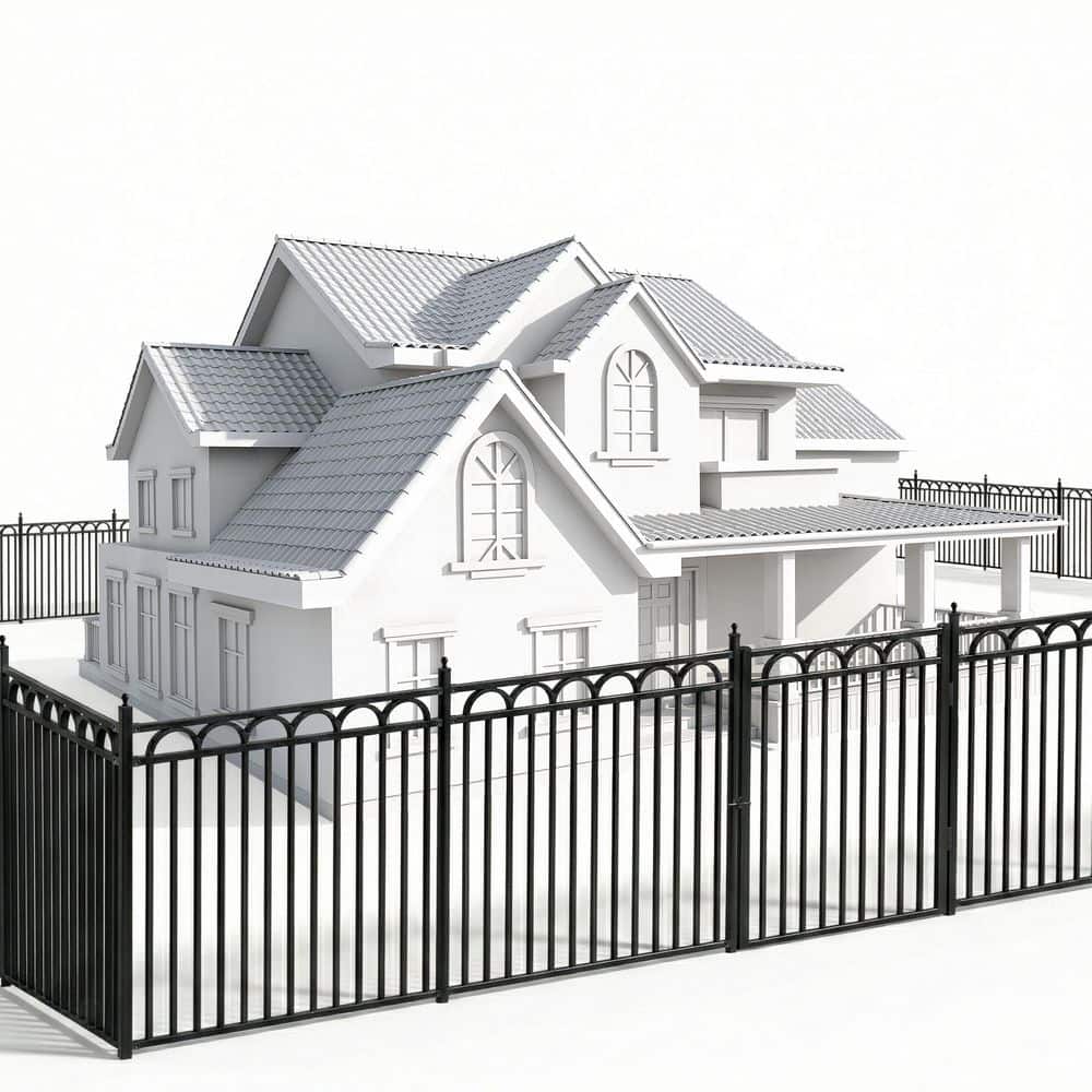 5 ft. x 5 ft. Black Steel Arc Flat Top Metal Fence Panel Kit with Arc Flat Top Fence Gate (Set of 79 ft. ) price history on PriceWatchPro