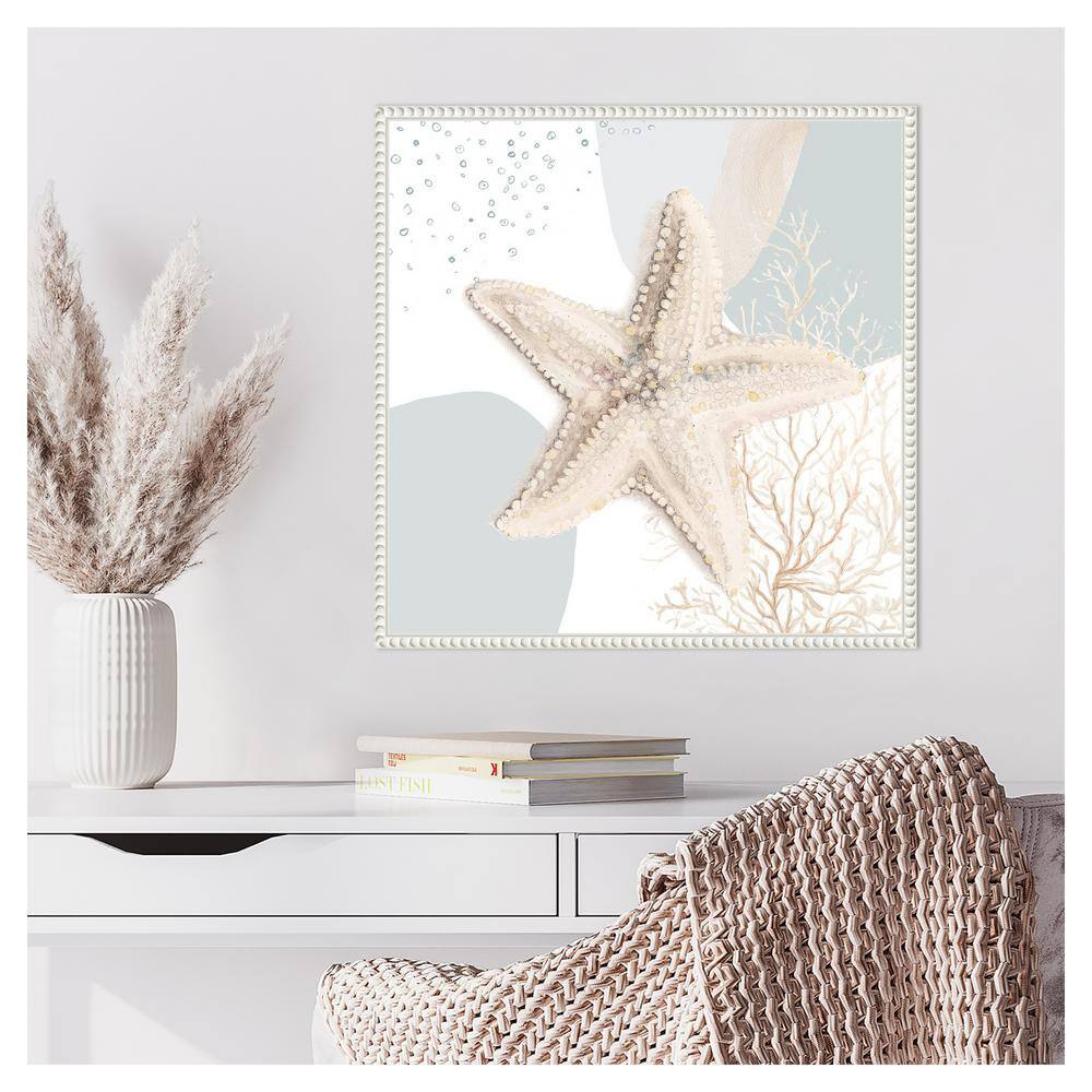Ocean Oasis Starfish Coastal Canvas Wall Art with White Frame