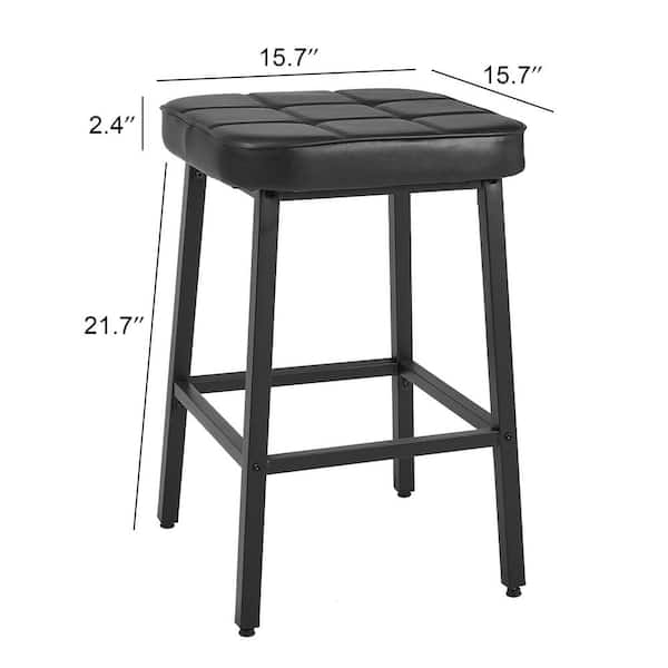 Bar Stools Set of 4, Black PU Upholstered Breakfast Stools, Bar Chairs, 24-Inch Height Industrial Metal Dining Chairs