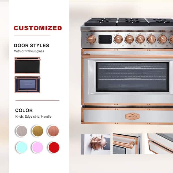 36 in. Freestanding Gas Range with 6 Sealed Burners and 5.2 cu. ft. Convection Oven, in White with Gold