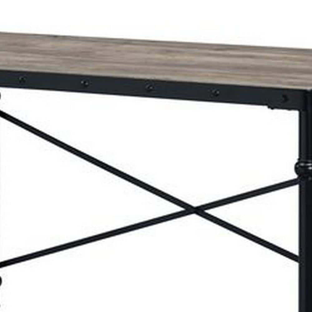 Black Wood Writing Desk with Casters and Nail Accents