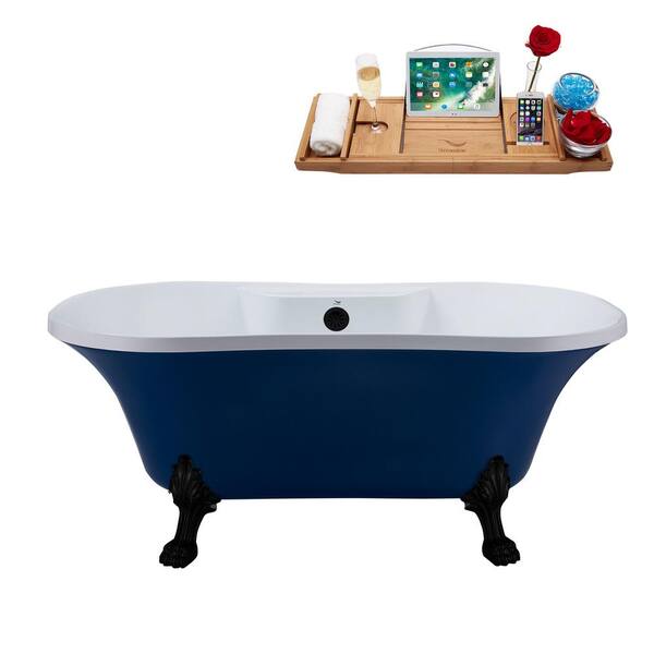 Streamline 60 in. Acrylic Clawfoot Non-Whirlpool Bathtub in Matte Dark Blue With Matte Black Clawfeet And Matte Black Drain