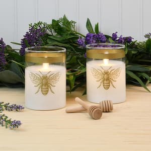 Honey Bee Battery Operated LED Glass Candles with Moving Flame (Set of 2)