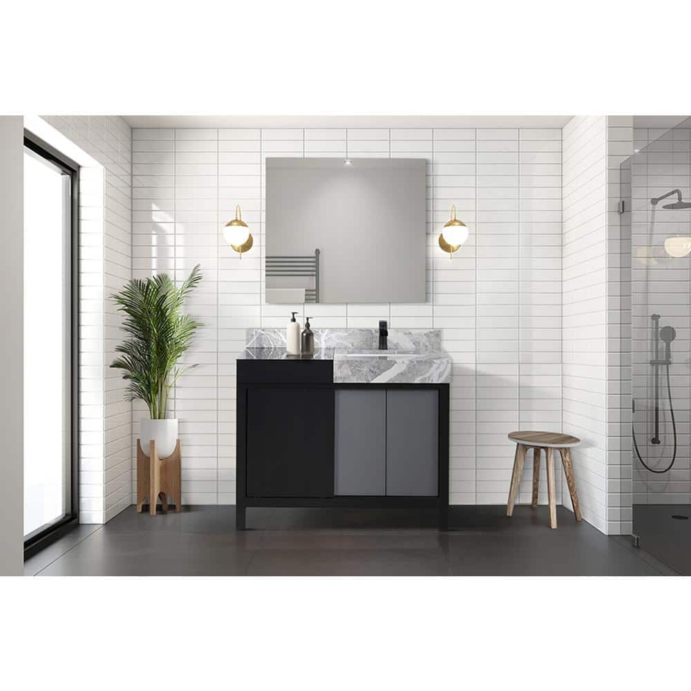Zilara 42" Black and Gray Marble Top Bathroom Vanity with Mirror