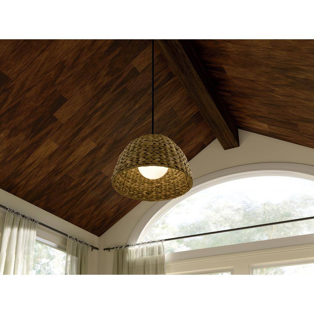 Raffiana Black and Natural Rattan Dome Pendant Light