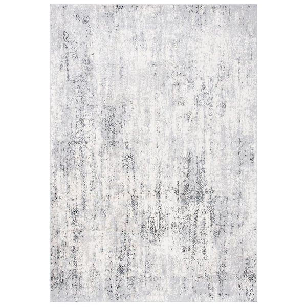 Lagoon Ivory/Gray 9 ft. x 12 ft. Damask Distressed Area Rug