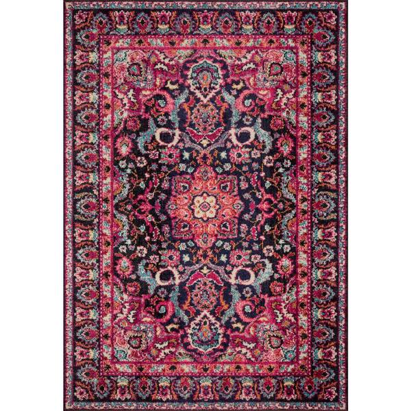 LOLOI II Nadia Midnight/Pink 2 ft. 2 in. x 12 ft. Transitional 100% Polypropylene Runner Rug