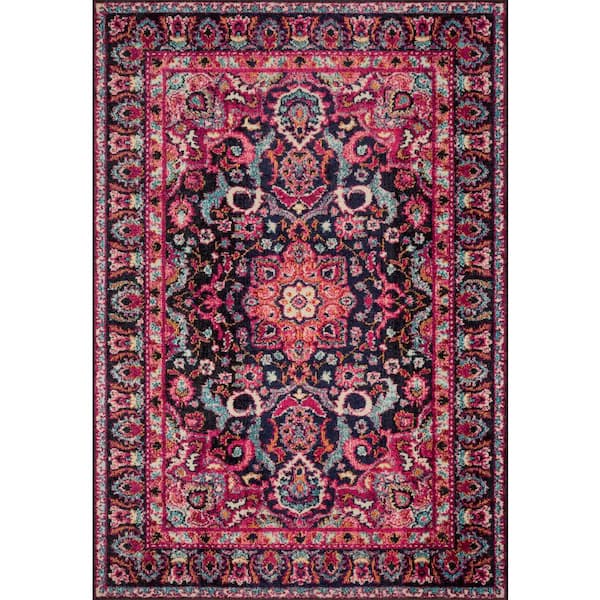 LOLOI II Nadia Midnight/Pink 8 ft. x 11 ft. Transitional 100% Polypropylene Area Rug