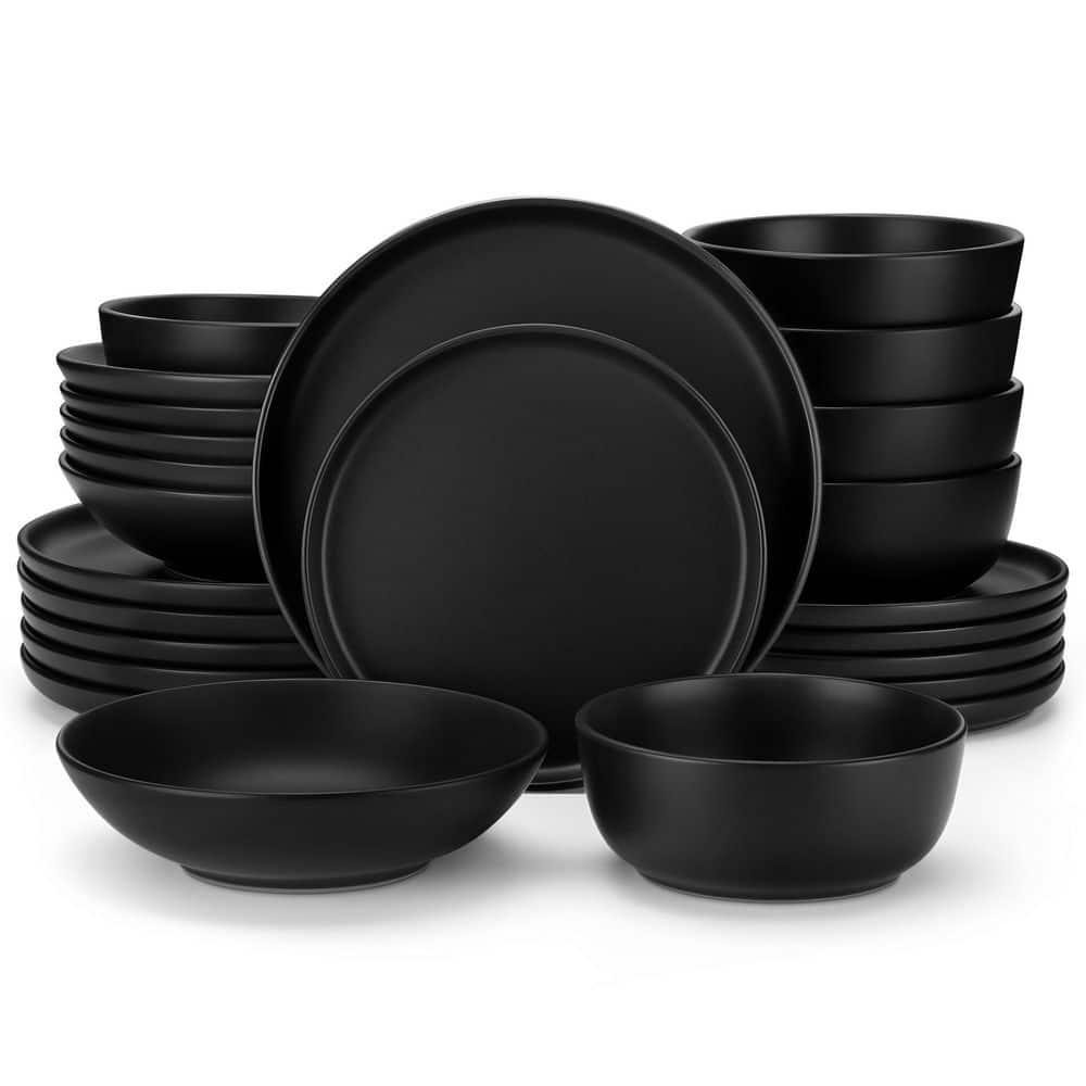 24-Piece Matte Black Stoneware Dinnerware Set Service for 6 Tableware Set Plates and Bowls Dinner Set price history on PriceWatchPro