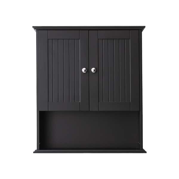 26 in. W x 29.5 in. H Rectangular Black Wood Surface Mount Medicine Cabinet without Mirror, Wall Cabinet with Shelf