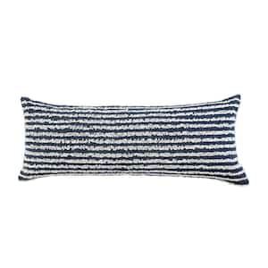 Wispy Ways Ensign Blue/Cream Striped Textured Poly-fill 14 in. x 36 in. Indoor Throw Pillow