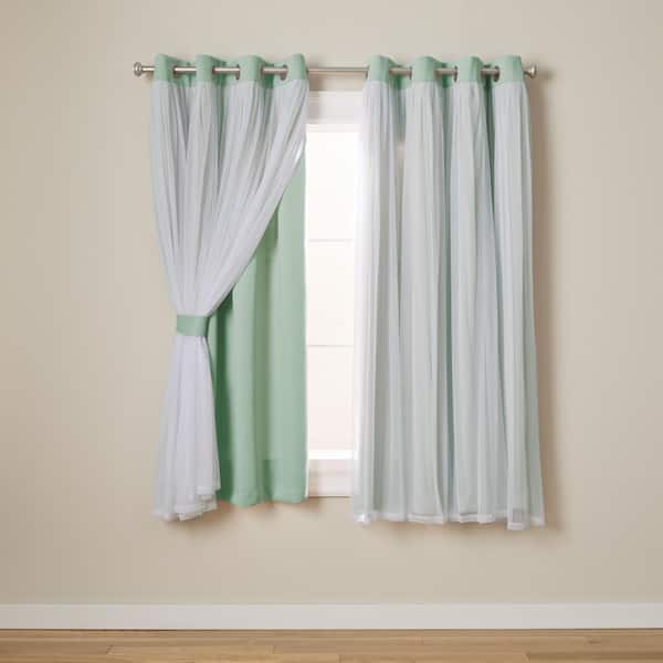 EXCLUSIVE HOME Talia Aqua Solid Lined Room Darkening Grommet Top Curtain, 52 in. W x 63 in. L (Set of 2)