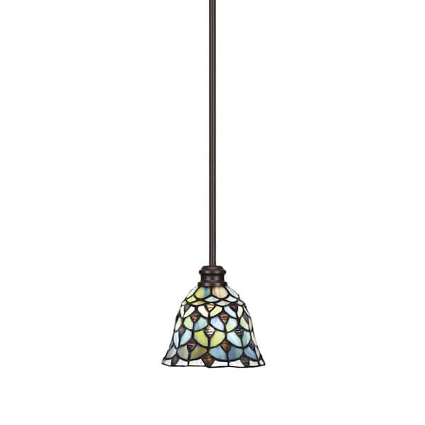 Unbranded Albany 60-Watt 1-Light Espresso Shaded Pendant Light with Crescent Art Glass Shade, No Bulbs Included
