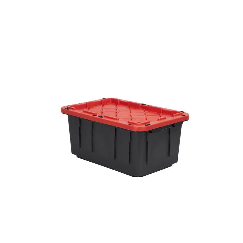 HDX 17 Gal. Tough Storage Tote in Black with Red Lid 206226 - The Home ...