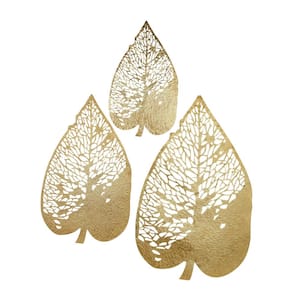 Metal Gold Leaf Wall Decor with Laser Cut Detailing (Set of 3)