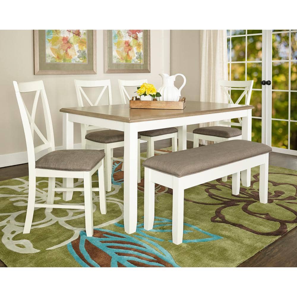 Rustic Taupe and Vanilla White 6-Piece Dining Set with Storage Bench