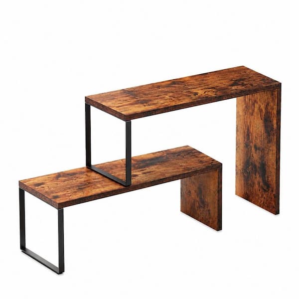 2-Piece Rustic Brown Stackable Countertop Cabinet Shelf Organizer for Pantry Storage Coffee Station Kitchen