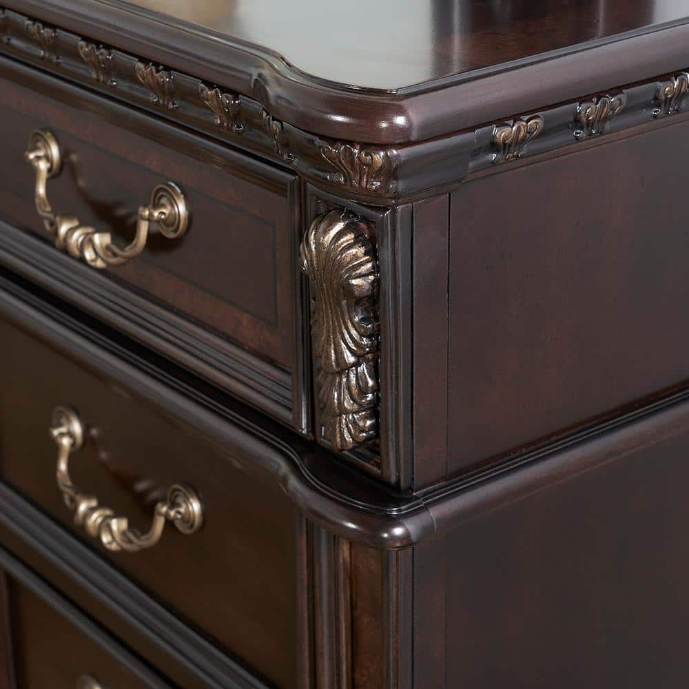 Cocoa Brown Traditional 9-Drawer Dresser with Gold Floral Accents