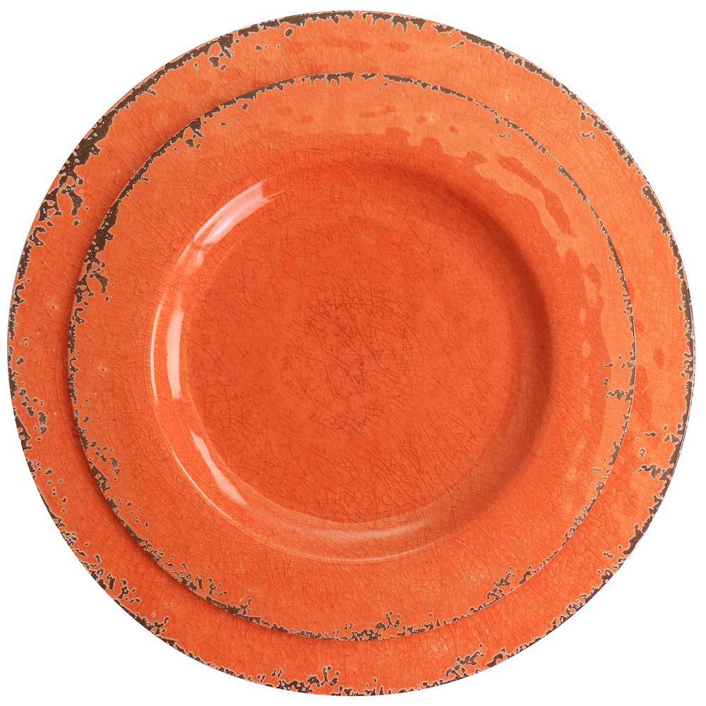 Crackle Orange Melamine 12-Piece Dinnerware Set, Service for 4