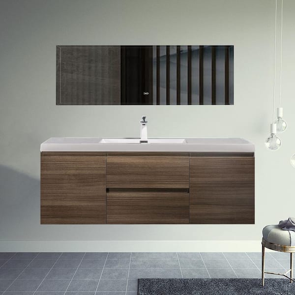 Wall-Mounted 48 in. W x 19 in. D x 20 in. H. Bath Vanity in Grey Oak with White solid Surface Top with White Basin