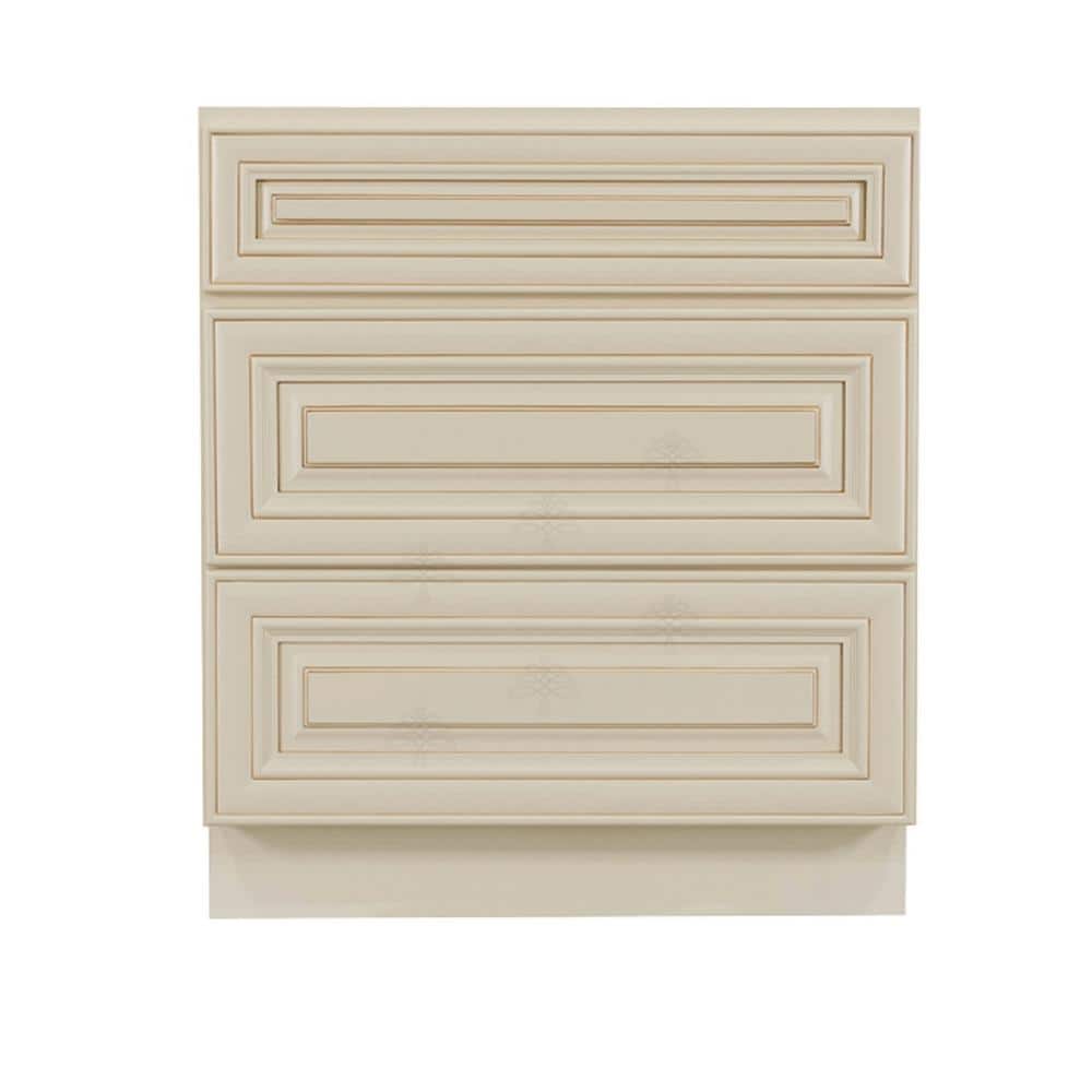 Princeton Assembled 27 in. x 34.5 in. x 24 in. Base Cabinet with 3-Drawers in Creamy White Glazed price history on PriceWatchPro