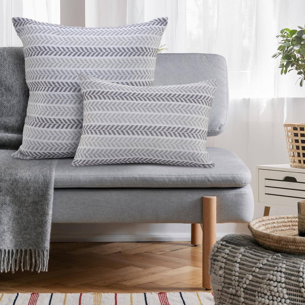 Gray Chevron Cotton Square Throw Pillow 18" x 18"