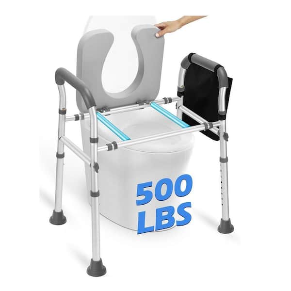 23.5 in. W x 26 in. L Adjustable Height and Sturdy Elevated Toilet Seat with Durable Handles and Seat Cushion in Gray