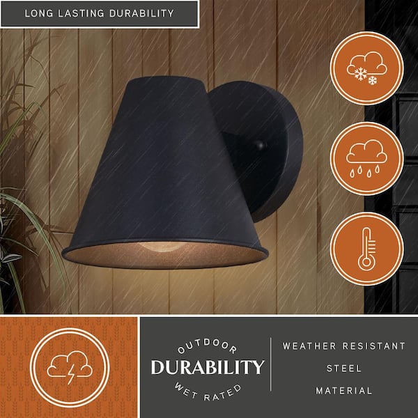 VAXCEL Smith 1-Light Textured Black Metal Cone Outdoor Wall