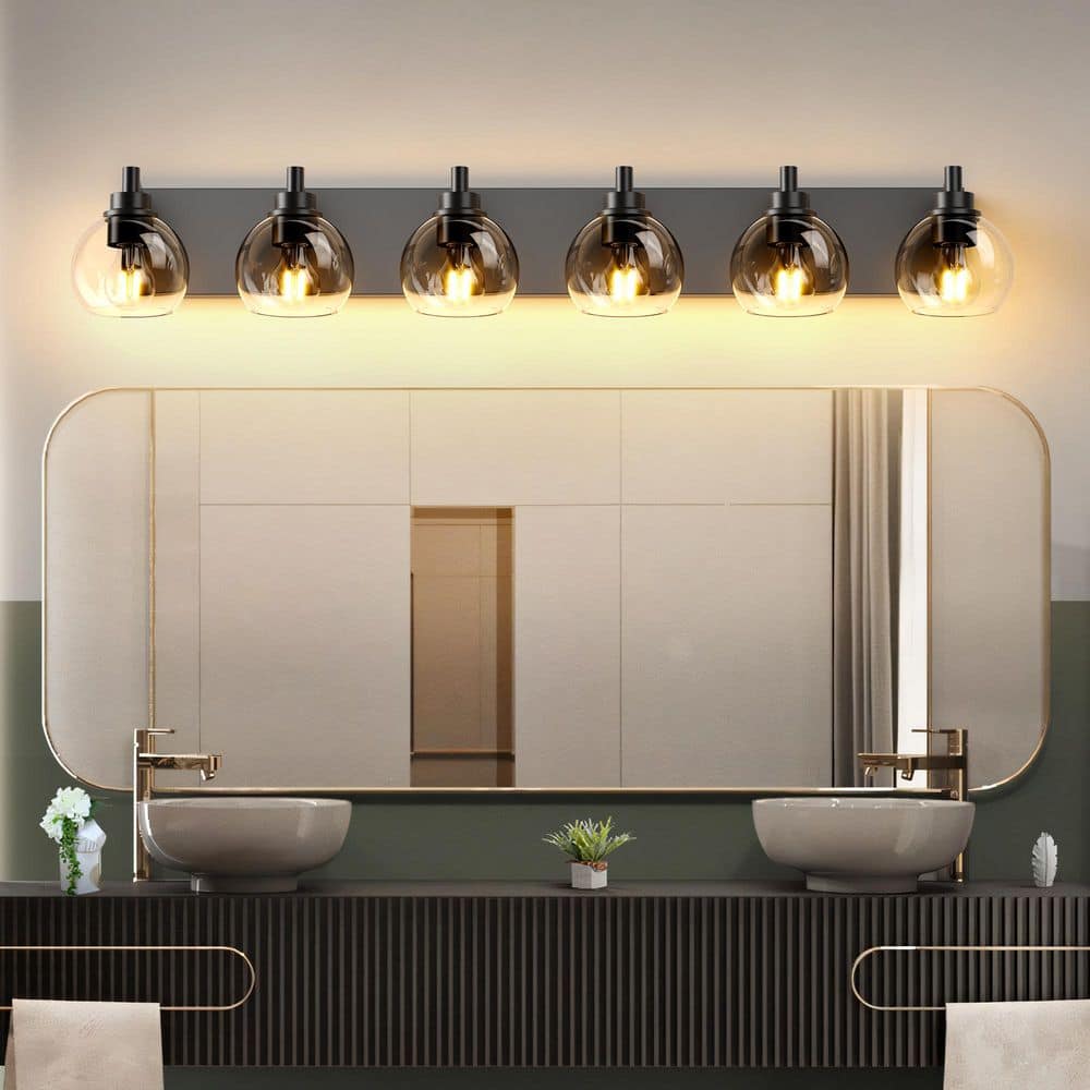7.90 in. 6 Light Black Farmhouse Bathroom Vanity Light Fixtures with Clear Glass Shade for Living Room, Bedroom, Hallway price history on PriceWatchPro