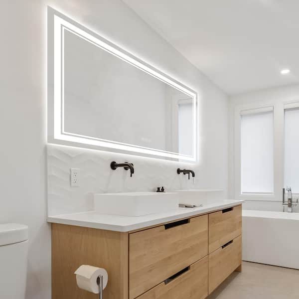 Modland Odele 60 in. W x 36 in. H Large Rectangular Frameless Anti-Fog Wall Mount Bathroom Vanity Mirror in Silve