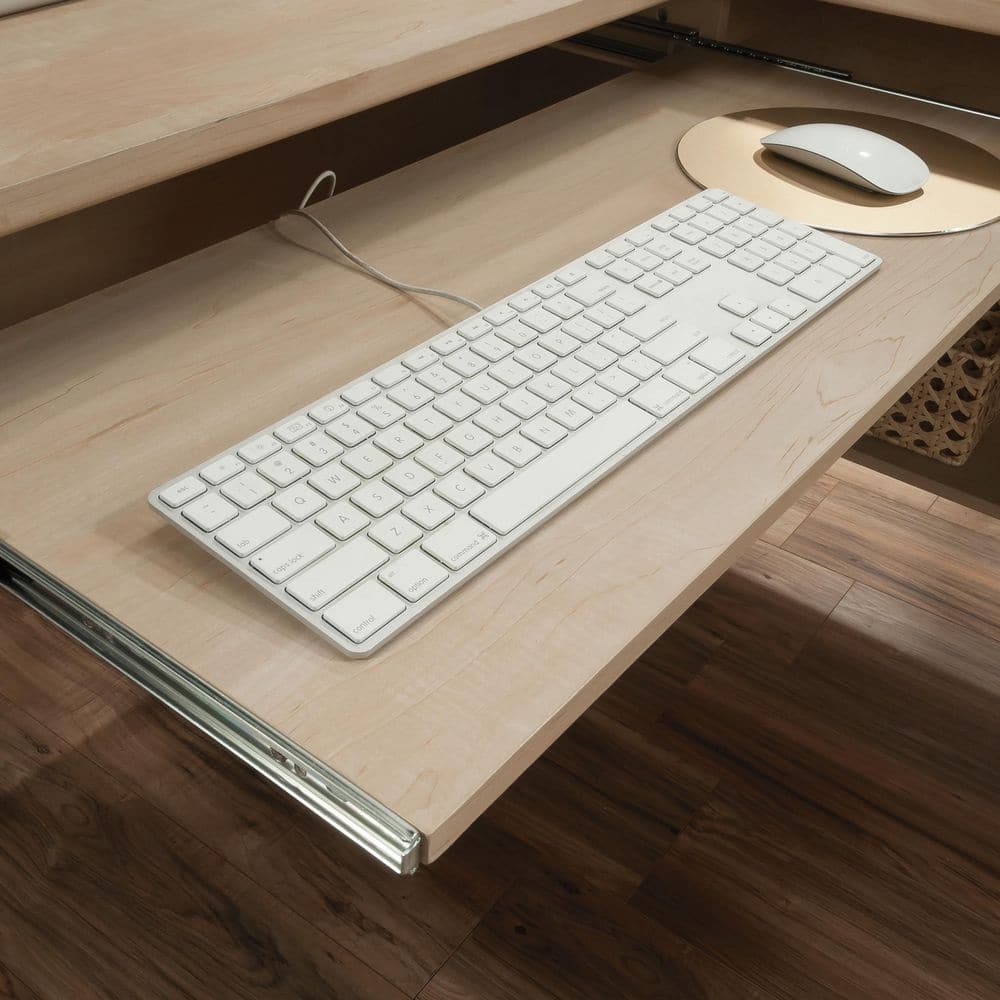 Natural Maple L-Shaped Computer Desk with Drawers and Keyboard Tray