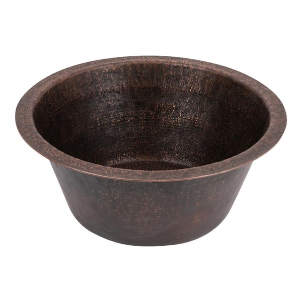 Premier Copper Products Terra Firma 9 Gauge Copper 16 in. x 7 in. Round Drop-In/Undermount Bar Sink in Oil Rubbed Bronze w/3.5" Drain Size
