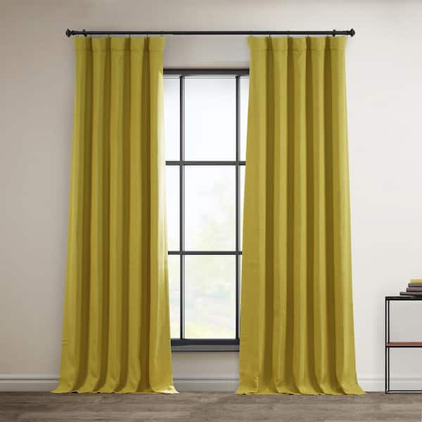 Exclusive Fabrics & Furnishings Graphic Gold Faux Linen Room Darkening Curtain - 50 in. W x 108 in. L (1 Panel)
