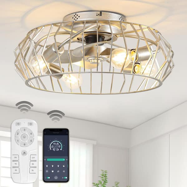 19.7 in. Indoor 4-Light Antique Silver Fandelier Flush Mount Ceiling Fan with Lights and APP/Remote Included