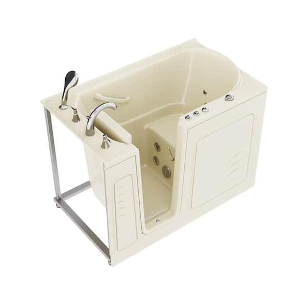 Universal Tubs HD Series 53 in. Left Drain Quick Fill Walk-In Whirlpool Bath Tub with Powered Fast Drain in Biscuit
