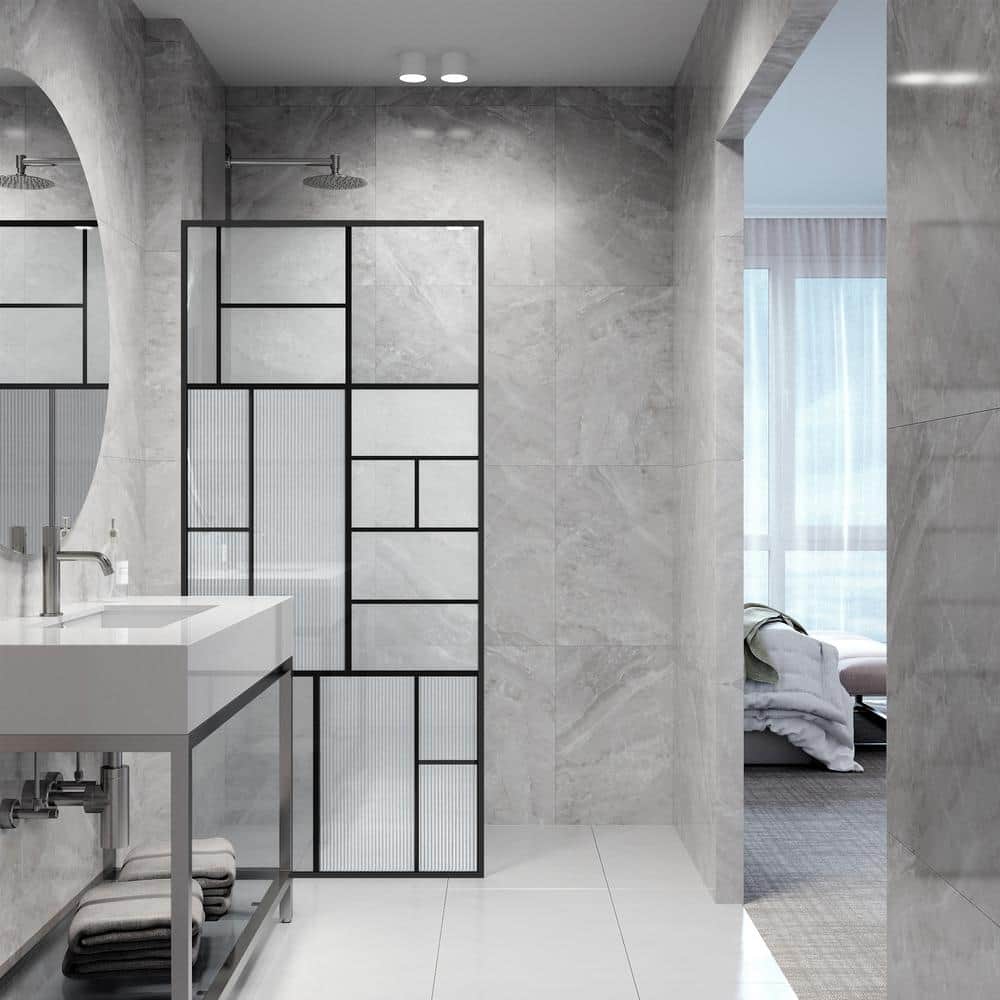 Meridian Matte Black Framed Shower Screen with Mixed Glass