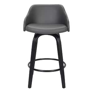 39 in. Gray and Black Iron Swivel Low Back Bar Height Chair with Footrest