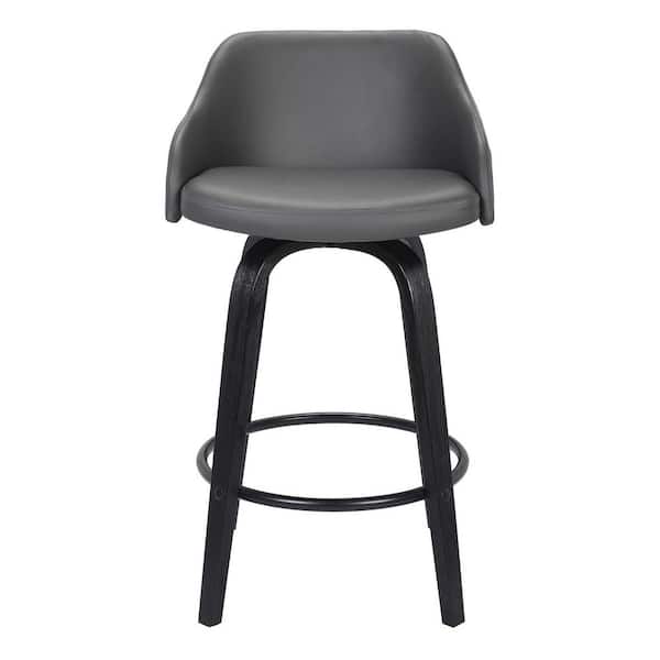 HomeRoots 39 in. Gray and Black Iron Swivel Low Back Bar Height Chair with Footrest