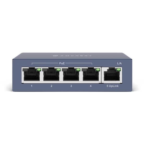 Amcrest 5-Port PoE+ Power Over Ethernet Poe Switch with Metal Housing with 60 ft. Cat5 Ethernet Cable
