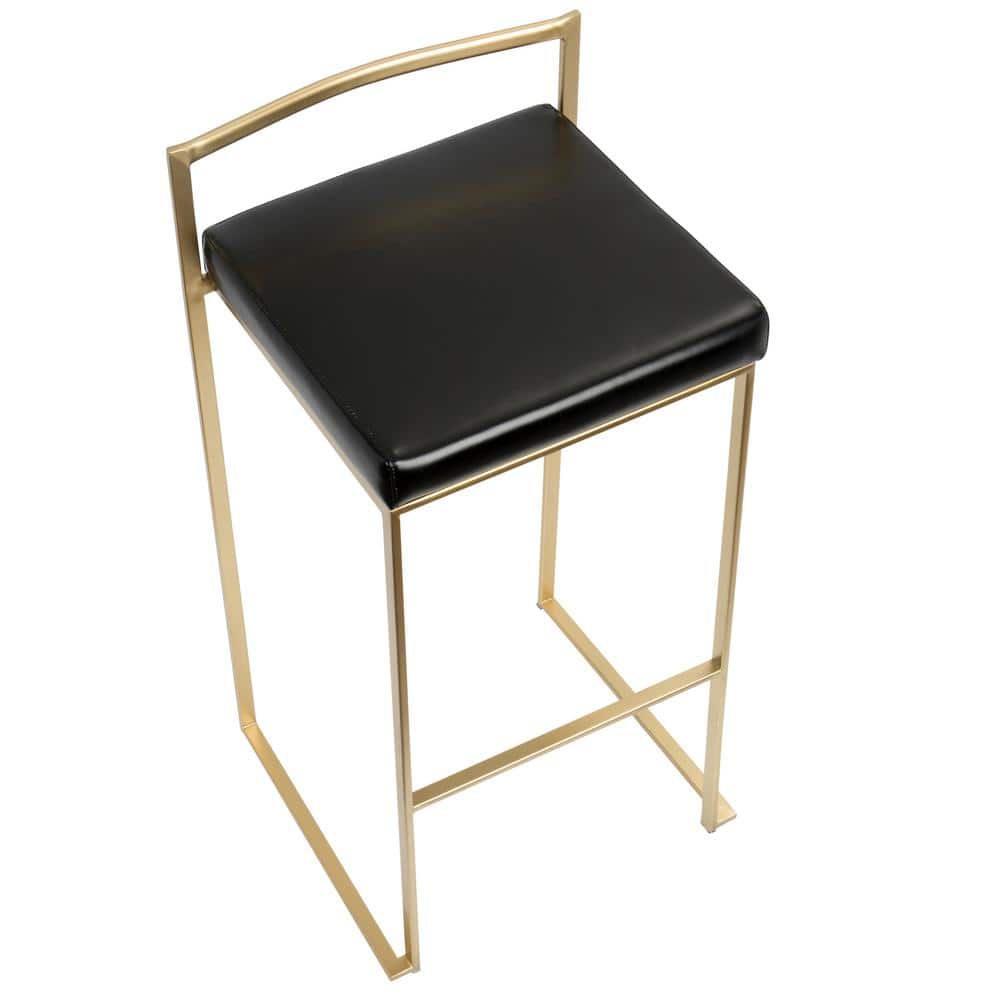 Fuji 34'' Gold Frame with Black Leather Seat Contemporary Bar Stool - Set of 2