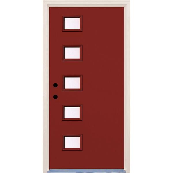 Builders Choice 36 in. x 80 in. Cordovan Right-Hand 5 Lite Clear Glass Painted Fiberglass Prehung Front Door with Brickmould