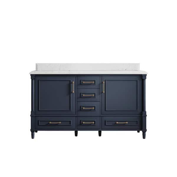 Willow Collections Hudson 60 in. W x 22 in. D x 36 in. H Double Sink Bath Vanity in Hale Blue with Cove Edge Empira Quartz Top