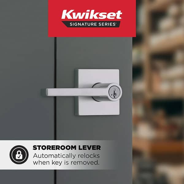 Kwikset Halifax Satin Chrome Keyed Storeroom Square Door Handle UL
