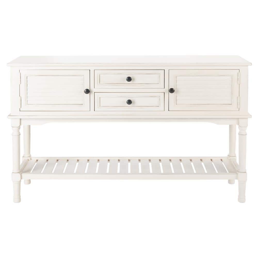 Distressed White Wood Hallway Table with Storage
