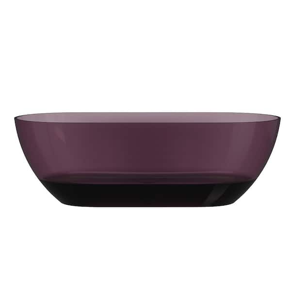 CASAINC 69 in. x 30 in. Freestanding Soaking Resin Bathtub with Center Drain in Transparent Purple